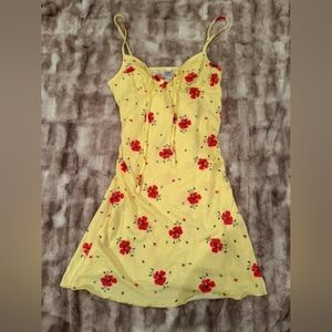 Yellow Floral Spaghetti Strap Sundress with Red Flowers